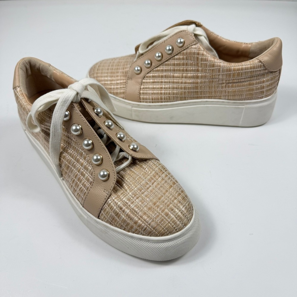 Alex Marie Pearl Woven Raffia Platform Sneakers Womens 8.5 Beige Coquette Preppy